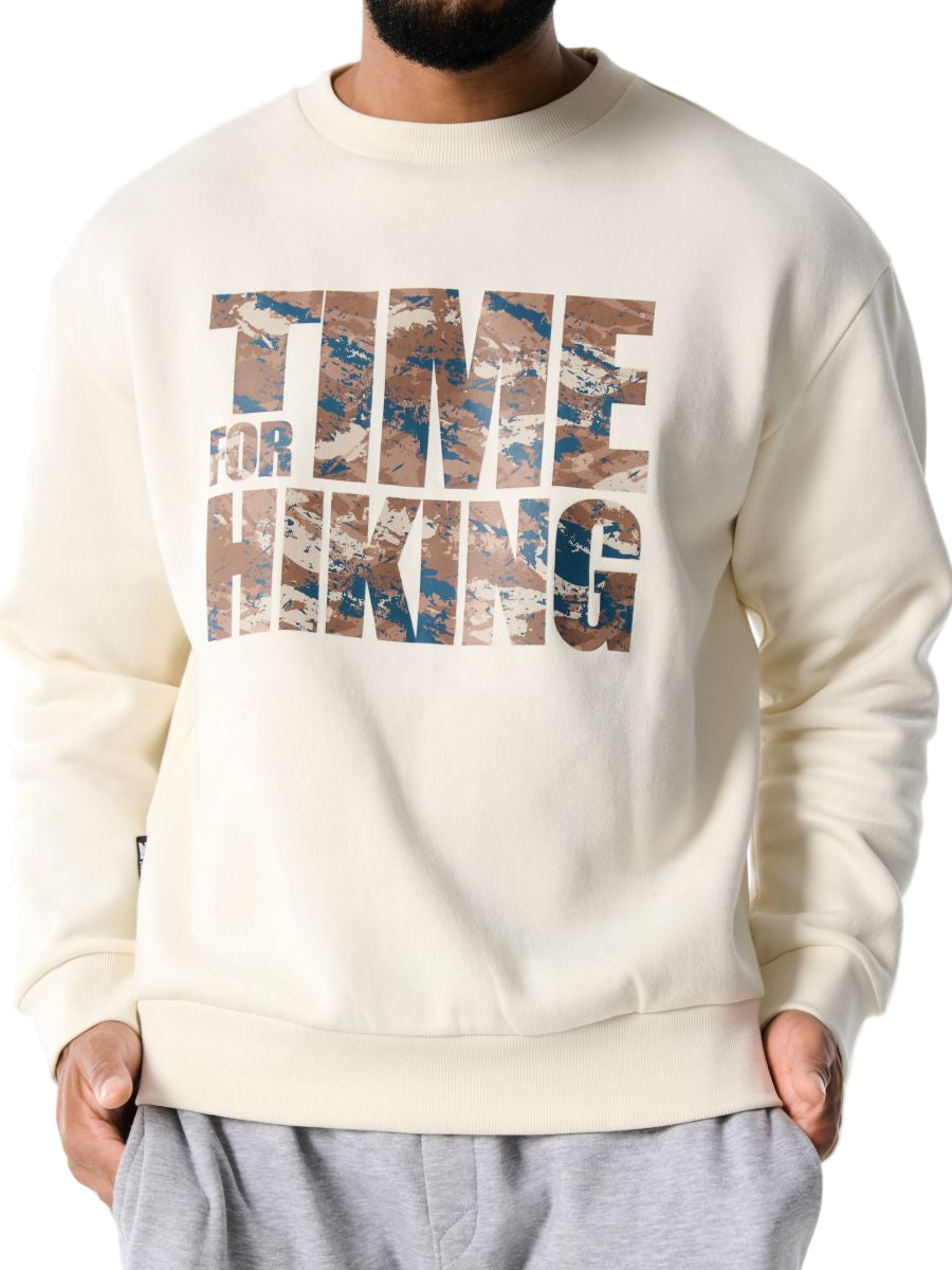 Men’s Cream Sweatshirt – “Time for Hiking” Casual & Comfortable Wear