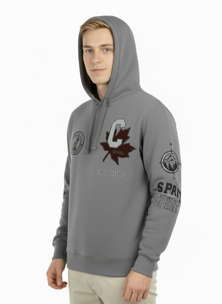 Men’s Grey Canada Printed Hoodie – Warm Winter Fleece Sweatshirt | Land of Legends Edition