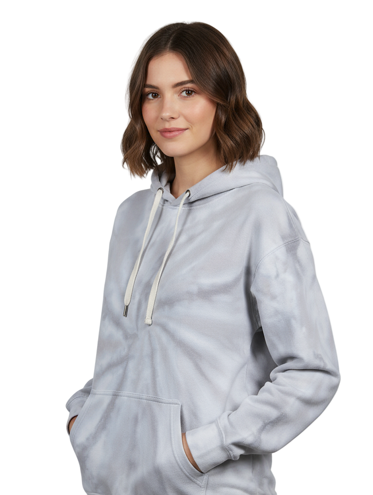 Ladies Grey Tie-Dye Hoodie – Stylish Winter Sweatshirt for Women | Soft & Cozy Casual Wear