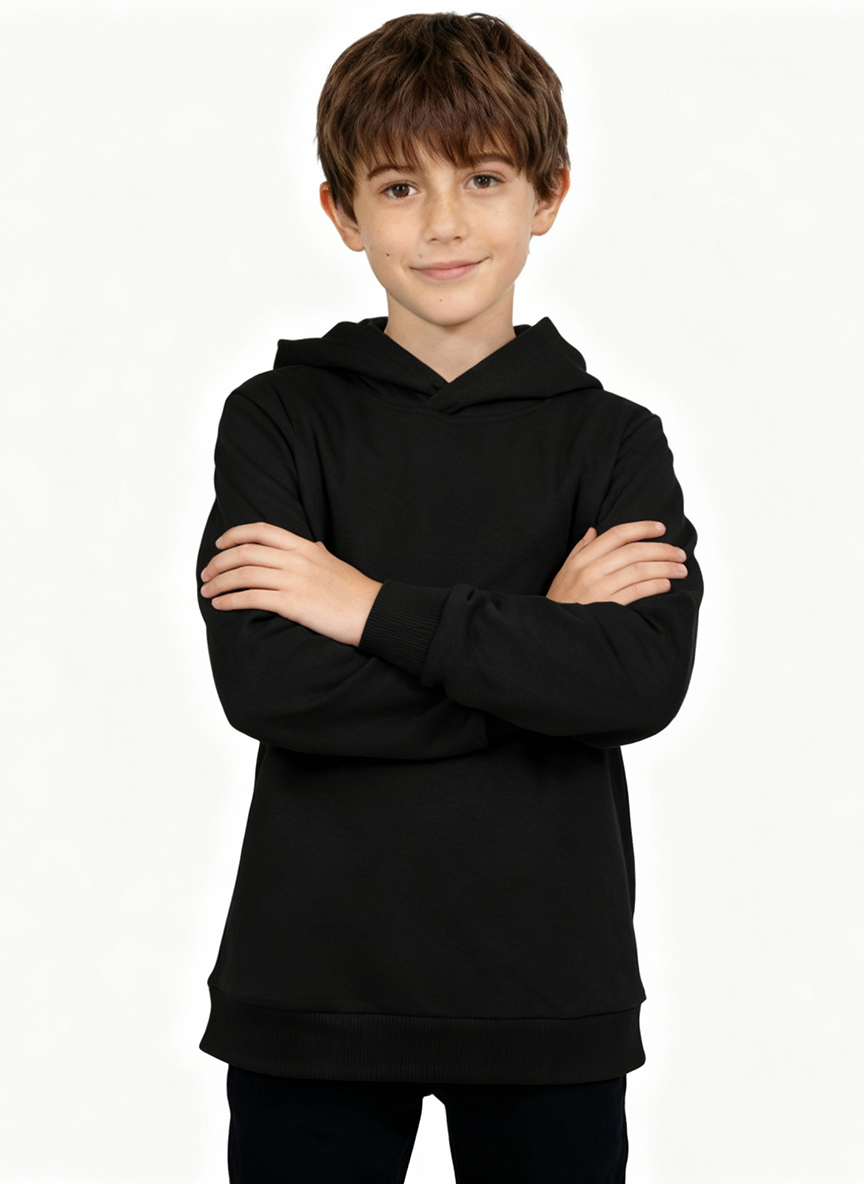 Boys’ Classic Black Pullover Hoodie – Soft & Comfy Everyday Wear