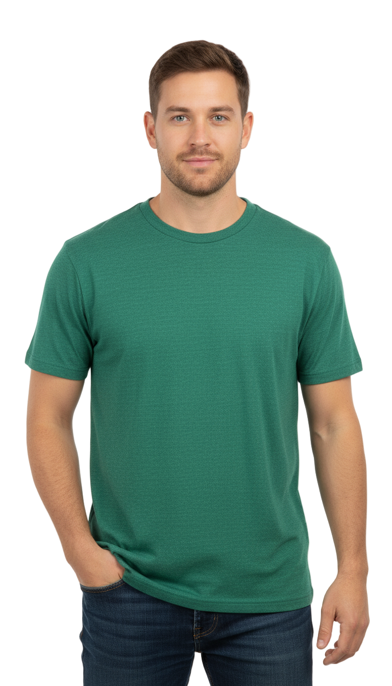Men’s Green Crew Neck T-Shirt – Soft Cotton Blend | Casual Summer Wear for Men