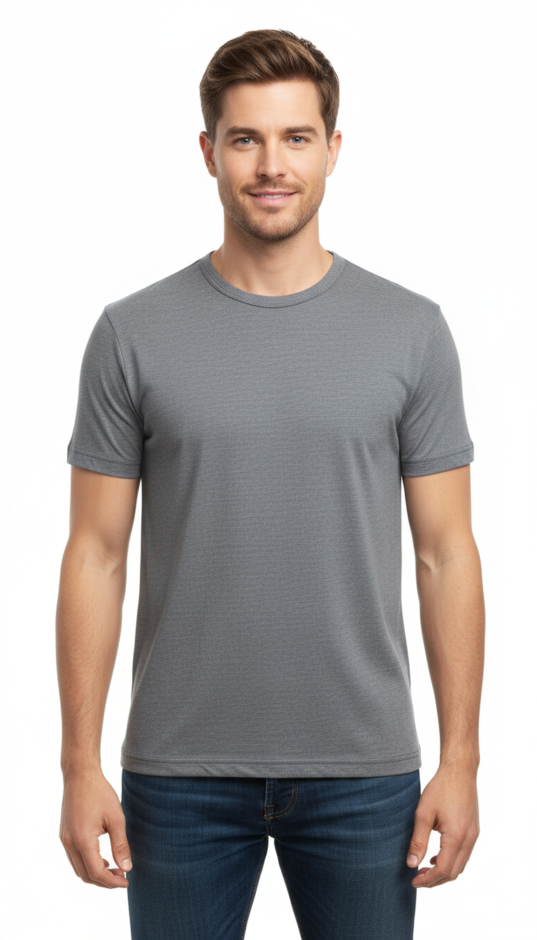 Men’s Grey Crew Neck T-Shirt – Soft Cotton Blend | Casual Summer Wear for Men