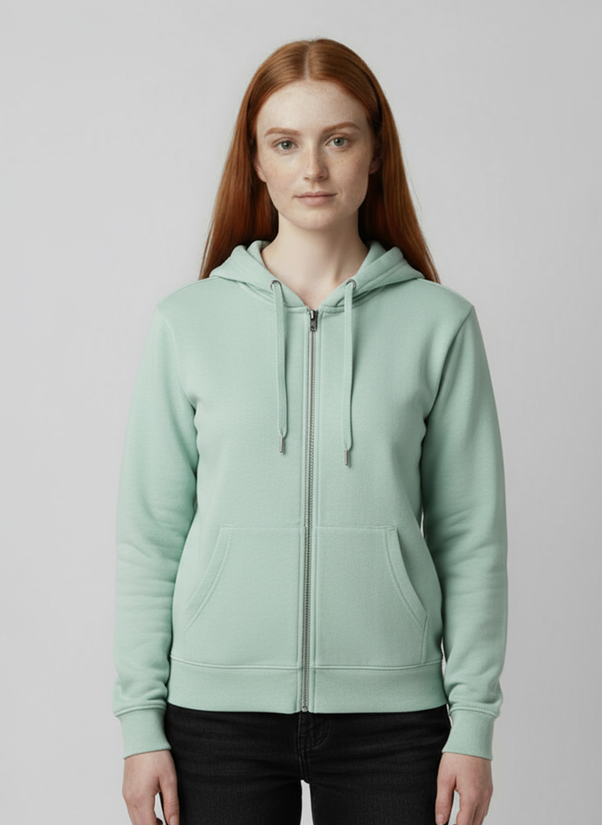 Unisex Light Green Zip-Up Hoodie – Soft Everyday Essential