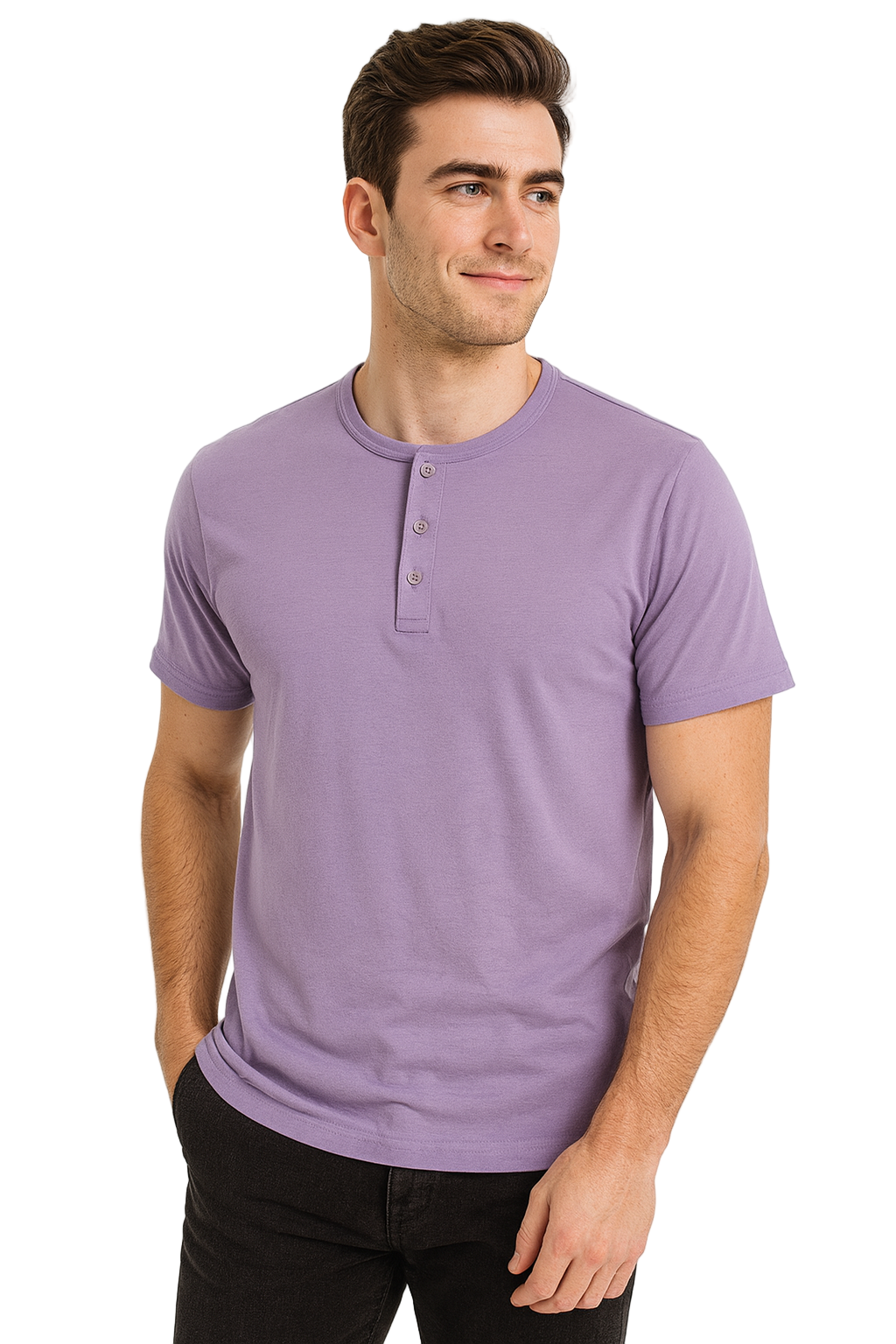 Men’s Purple Henley T-Shirt – Casual Summer Wear | Soft Cotton Button Neck Tee