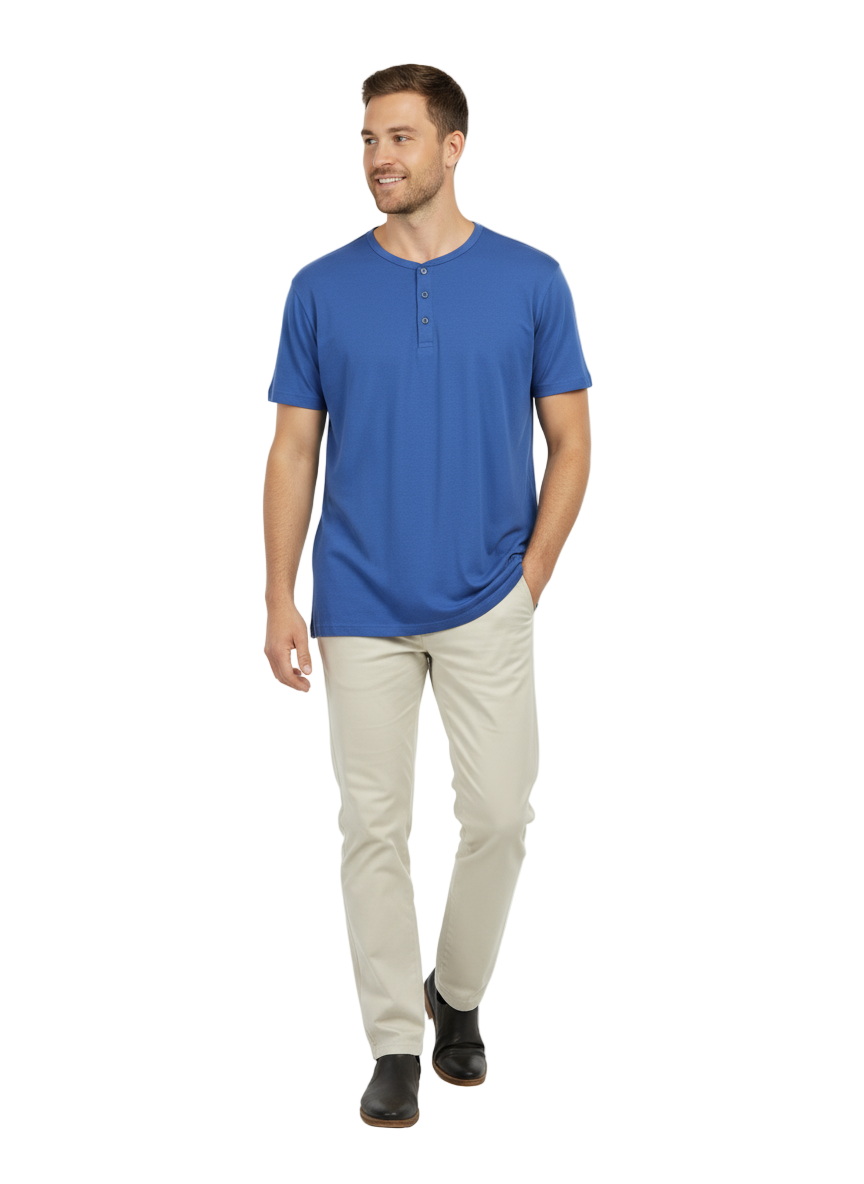Men’s Royal Blue Henley T-Shirt – Casual Summer Wear | Soft Cotton Button Neck Tee