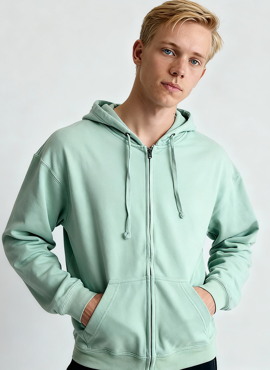 Unisex Light Green Zip-Up Hoodie – Soft Everyday Essential
