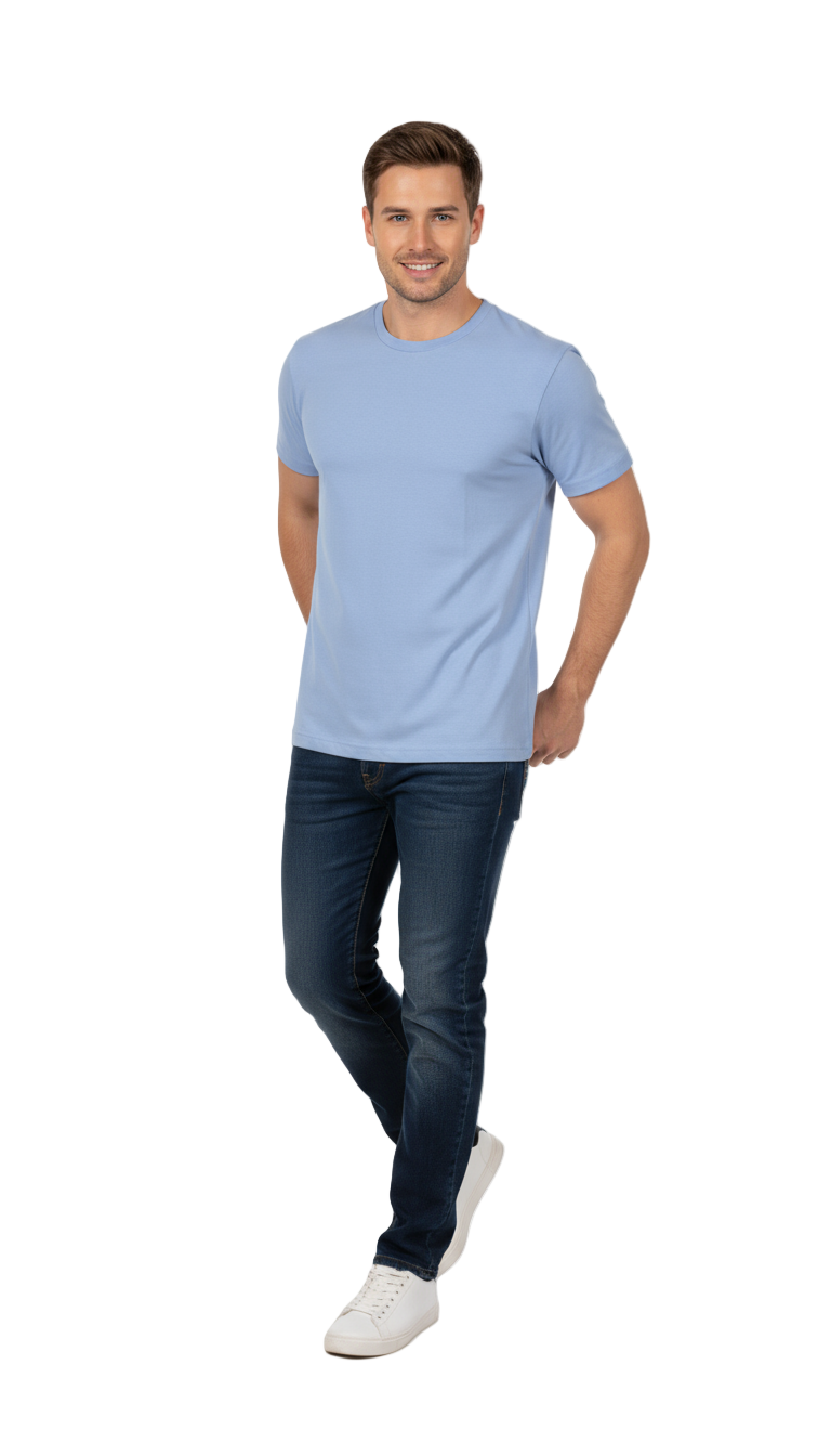 Men’s Sky Blue Crew Neck T-Shirt – Soft Cotton Blend | Casual Summer Wear for Men
