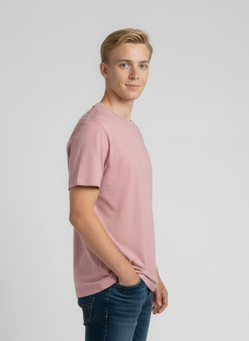 Men’s Light Pink Crew Neck T-Shirt – Soft Cotton Blend | Casual Summer Wear for Men