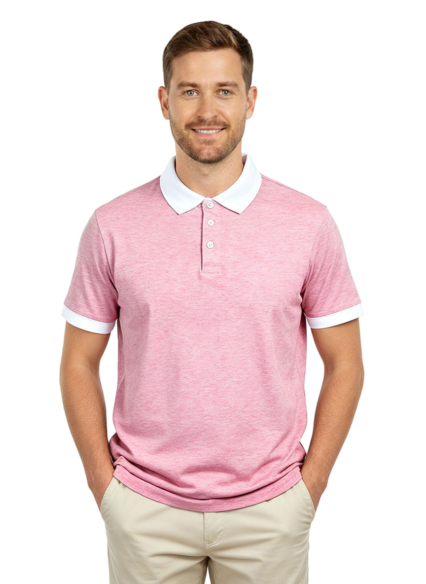 Men’s Pink Polo Shirt – Soft Cotton Blend Summer Wear | White Collar Casual Polo