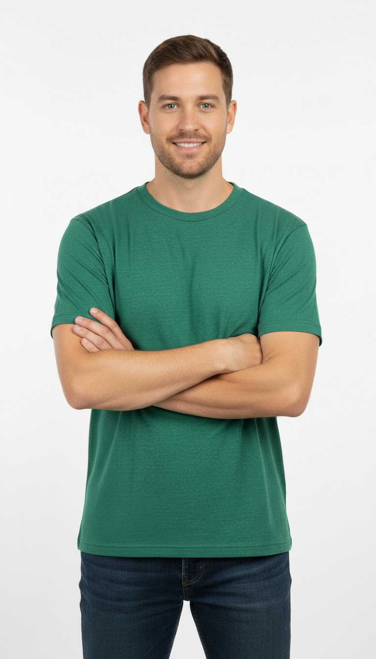 Men’s Green Crew Neck T-Shirt – Soft Cotton Blend | Casual Summer Wear for Men