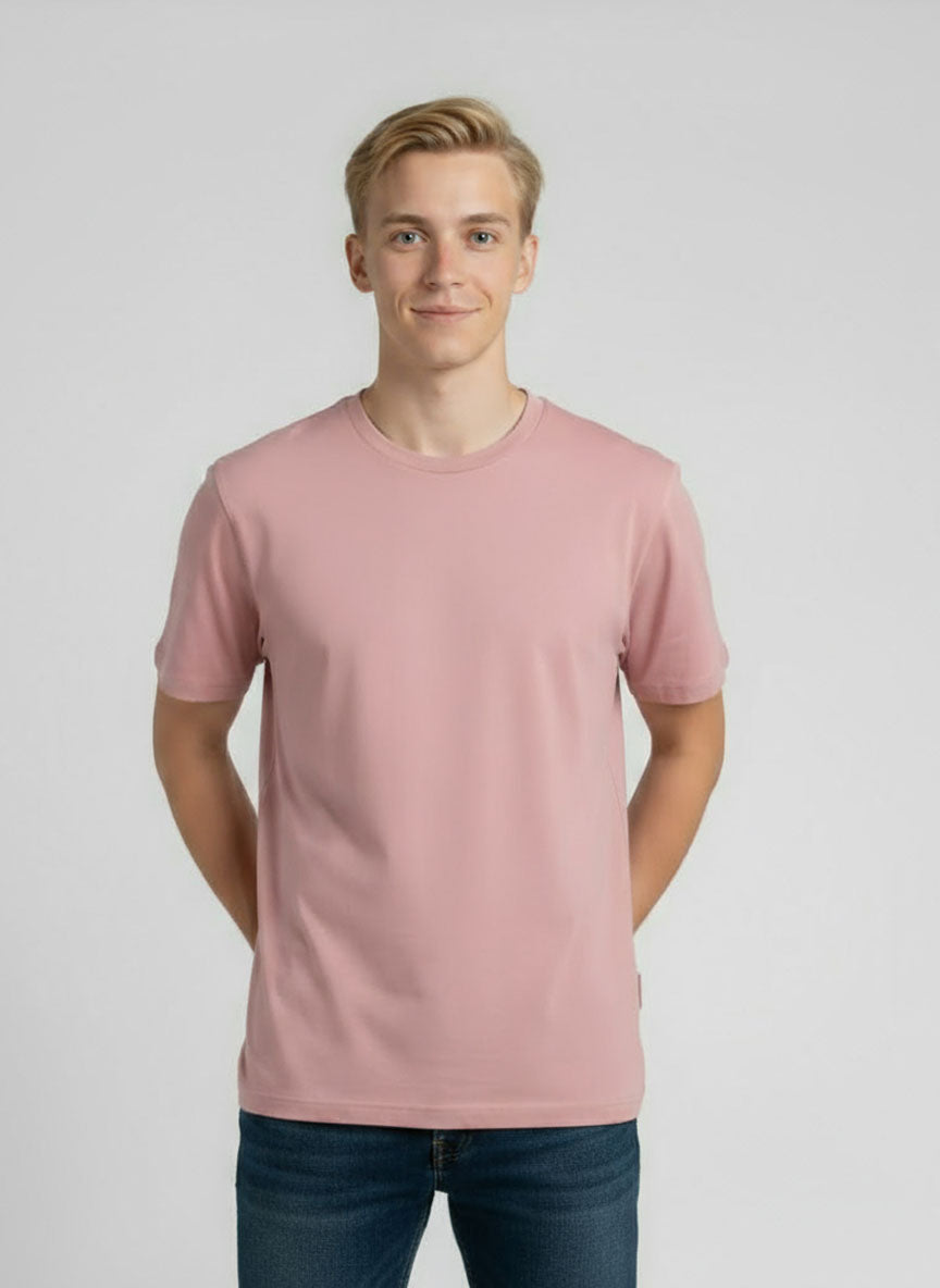 Men’s Light Pink Crew Neck T-Shirt – Soft Cotton Blend | Casual Summer Wear for Men