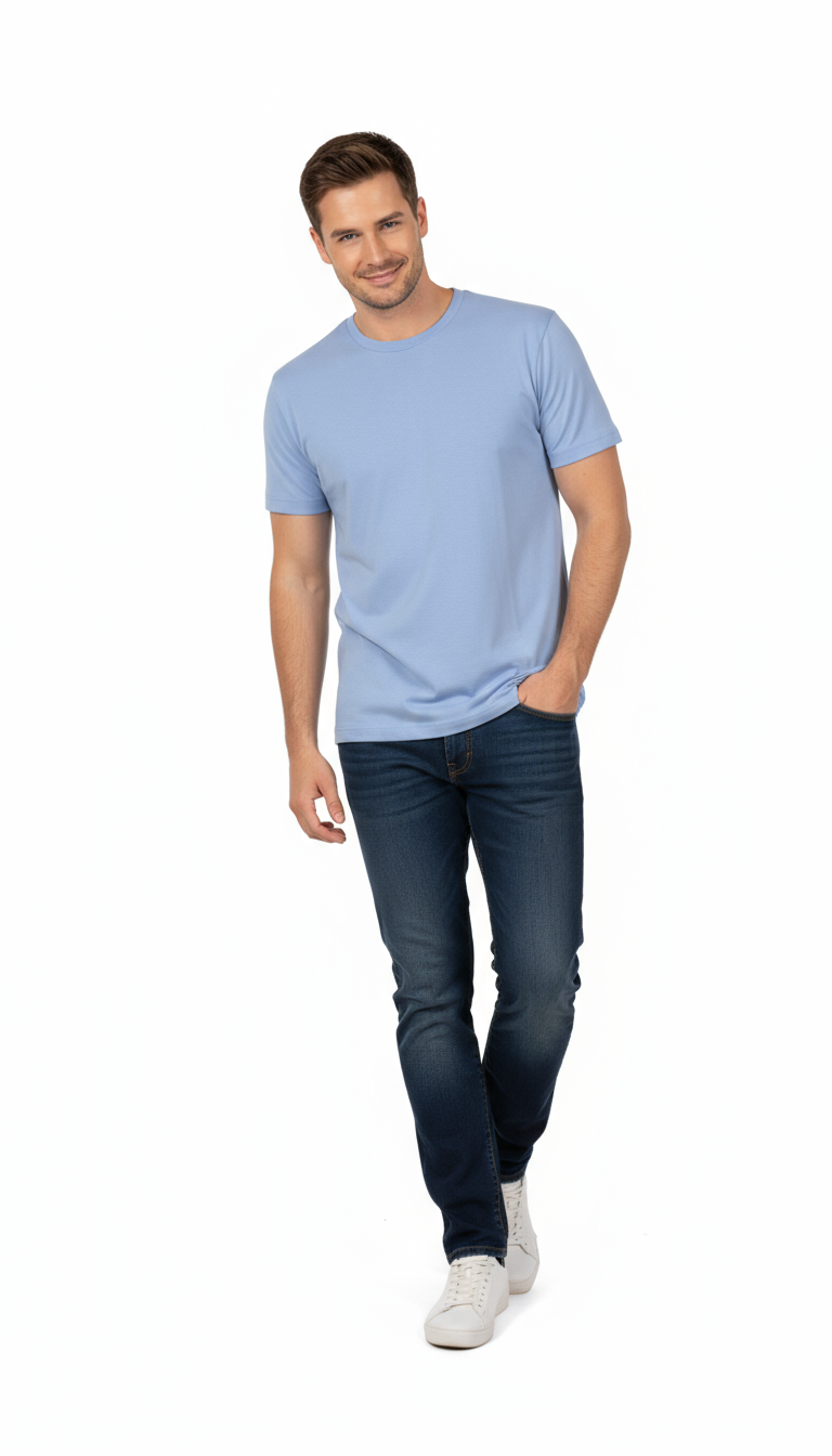 Men’s Sky Blue Crew Neck T-Shirt – Soft Cotton Blend | Casual Summer Wear for Men