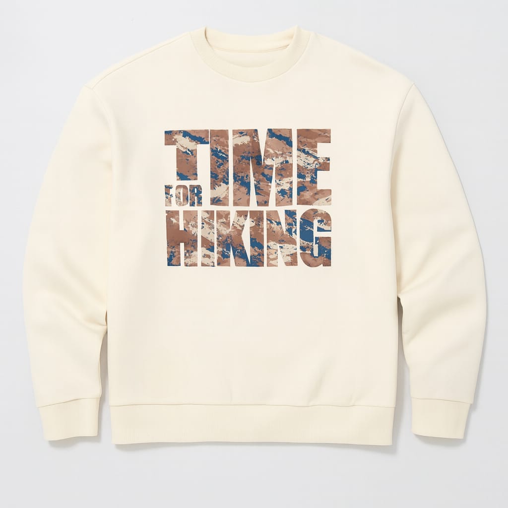 Men’s Cream Sweatshirt – “Time for Hiking” Casual & Comfortable Wear