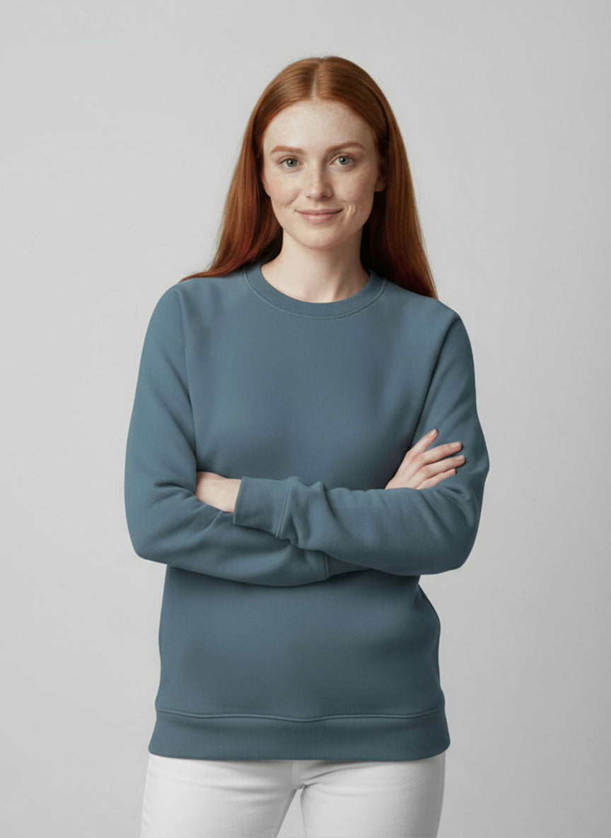 Unisex Blue Crew Neck Sweatshirt – Soft Fleece Winter Wear | Casual Warm Pullover